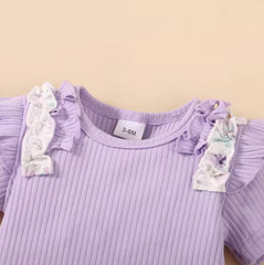Baby Girl Clothes Set Purple Short Sleeve Romper + Flowers Shorts with Headband