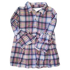 Little Lass Girls 3T Plaid Button Front Ruffle Bell Sleeve Shirt Dress Pink Navy