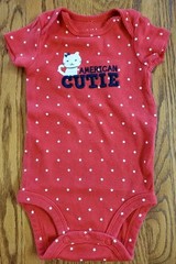CHILD OF MINE 0-3M 1PC ROMPER RED WHITE STARS AMERICAN CUTIE CAT SNAPS 100COTTON