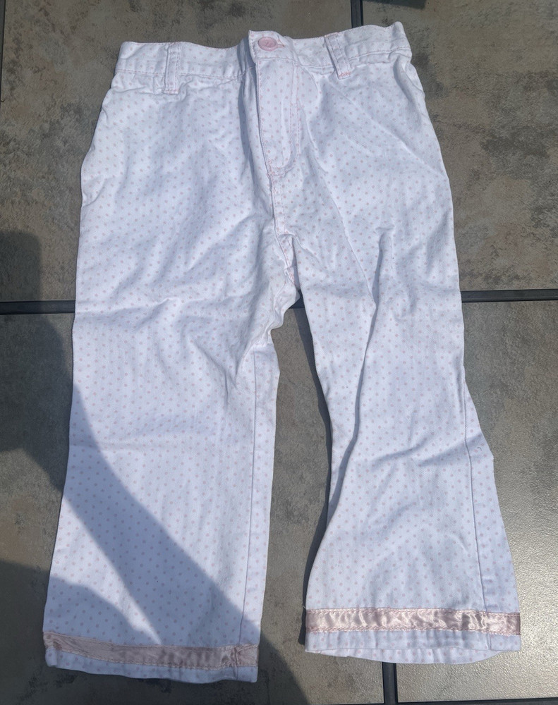 Girls 6-9 Months White/Pink Polka Dot Cotton Pull-On Pants Elastic Waist
