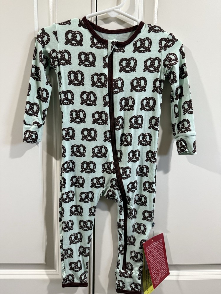 NWT Kickee Pants Coverall With Zipper Pretzel Mint And Brown 12-18 months
