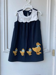 NWOT Girl’s Summer Sleeveless Dress – Navy Blue Yellow – Duck Appliques Size 2-3