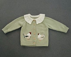 Boutique Toddler Girls Cottagecore Sweater 2T Embroidered Chickens Sage Green