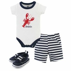 Hudson Baby Bodysuit, Shorts and Shoes, 3-Piece Set, Lobster