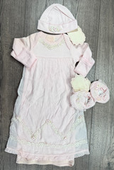 Baby Girl Clothes New Baby Biscotti 3pc Newborn Pink Lace Gown Outfit Shoes Hat