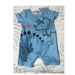 PatPat Baby Cotton Knit Romper One-Piece Dino Graphic Blue 0-3M Short Sleeve
