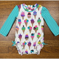 Hatley Girls’ Ice Cream Print Rash Guard Suit Size 6-12m