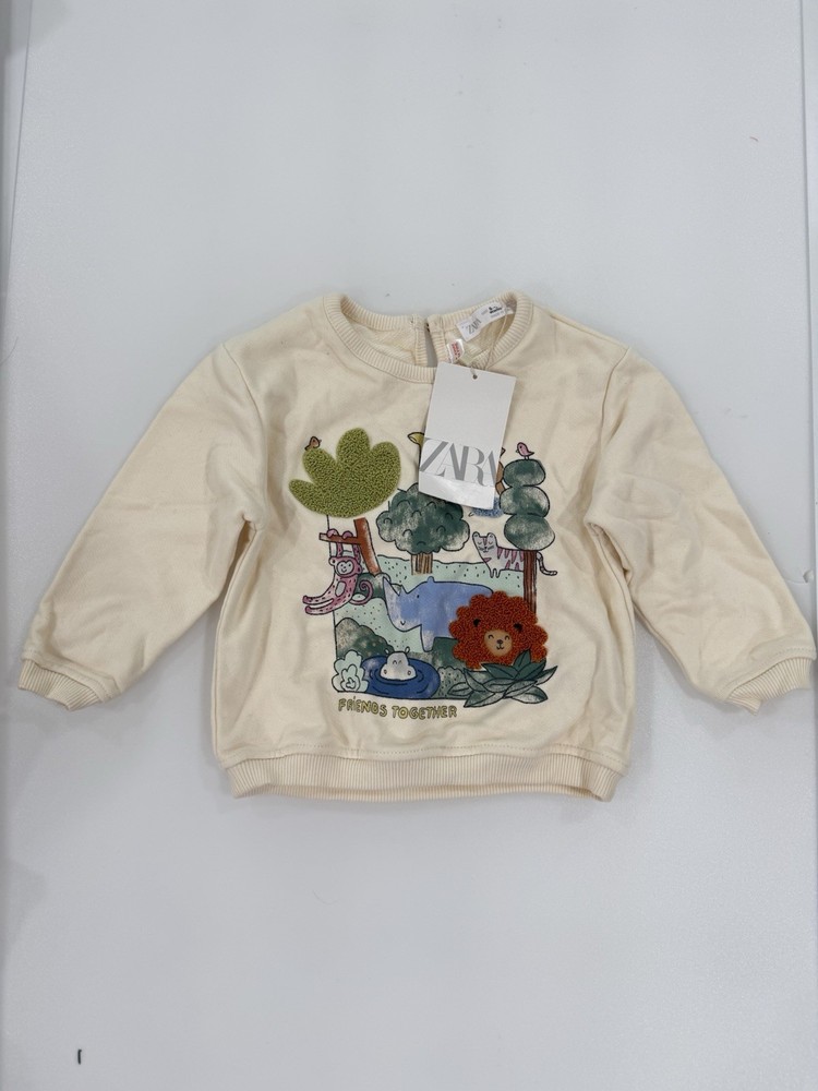 New ZARA Baby Animals t sweatshirt Beige Long Sleeve Pullover 9-12 MONTHS 80cm