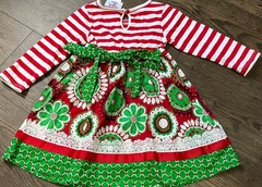 Counting daisies christmas holiday dress Red White Stripes size 3t Green Print