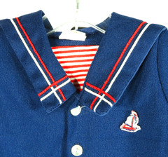 VTG So Nice Navy Blue POLY-KNIT SAILOR SUIT OUTFIT SET Red/White Trim Collar 12m
