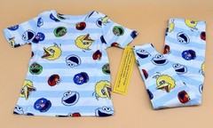 Sesame Street Cookie Monster Elmo Oscar Big Bird Striped Toddler Pajamas 3T New