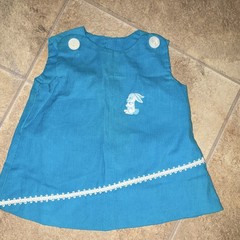 Grandma Handmade Blue Corduroy Sleeveless A-Line Knee Dress Bunny Embroidered