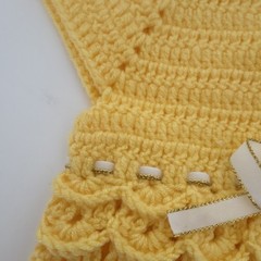 Handmade Yellow/White Crochet Baby Dress 12-18M Cap Sleeve Button Bow Flower
