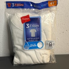 Hanes Boys Tagless T-Shirts 3 Pack White Size 4T Crew Neck Cotton Undershirts