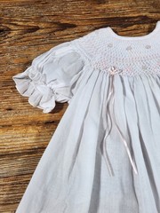 VTG Will’beth White Smocked Dress Delicate Rose Girl 24 Months Baptism Heirloom