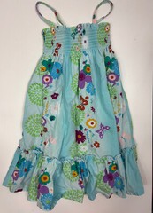 Hanna Andersson Dress 110 Blue Green Floral Smocked Empire Waist