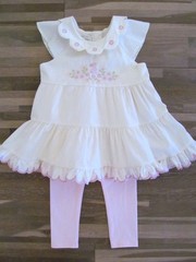 Baby Girl EASTER Bunny Embroidered Outfit 24 Mo 2T Ivory Tiered Top & Leggings