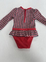 Cat & Jack Girls 18M One-Piece Long Sleeve Striped Swimsuit Ruffle Zipper