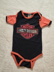 HARLEY DAVIDSON Black Orange One Piece Creeper Baby Toddler Size 9-12 Months