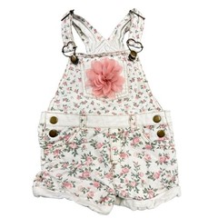 Toddler Girls Floral Denim Overall Shorts Pink Rose Heart Buckle 3T RN 128160