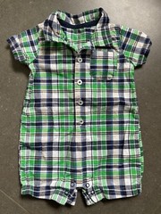 Carter’s Kids Toddler One Piece Short Sleeve Plaid Green Blue White Collared 6M