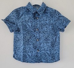 Cherokee 18 months Button Down Printed Short Sleeve Blue Shirt baby toddler boy