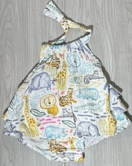 Mud Pie 3-6m NWOT Jungle Zoo Animal safari bubble romper halter ruffles cotton