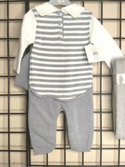 NEW NWT 2 piece Gray PLUSH SOFT Thick Knit Outfit/Hat & Blanket Layette Set 3-6M