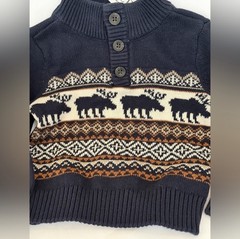 New The Children’s Place Boys Navy Fair Isle Moose Button Sweater Sz 9-12 Month