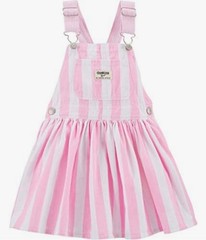 Girls’ Pink and White Striped Overall Dress