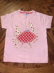 Baby Boden Pink Polka Dot Floral Crab Appliqué Shirt 2T-3T
