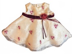 La Princess Ivory and Burgundy Floral Baby Dress Size 3-6 Months