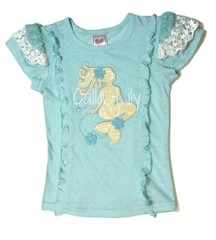 Girls Short Sleeved Mermaid Silhouette Embroidered Top – Mint- Size 2T-5