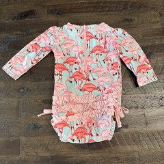6-12m RuffleButts Baby Girls Flamingo One-Piece Long Sleeve Rash Guard Swimsuit