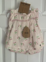 Rabbit + Bear Organic Girls 18M 2pc Muslin Shorts Set Pink Floral Sleeveless
