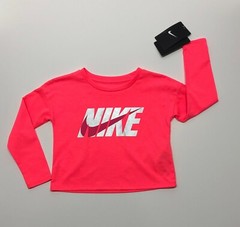 Nike Kids Nike Metallic Logo Long Sleeve Boxy T-Shirt (Toddler/Little Kids) Pink
