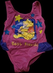 Pooh Girls Size 5 One Piece Swimsuit Pink Purple Winnie the Pooh Piglet Ruffle