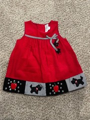 Rare Editions Corduro Dress, Size 24 Months, Red, Black, White, Scotty Dogs, EUC