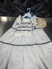 Tahari Girls 2-Piece Dress Set White/Black Trim Sleeveless Ruffle Bag 12