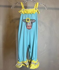 Busy Bees Smock turquoise Sleeveless Overall Cute Floral & Cow,Summer|Size:3T