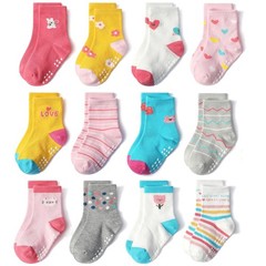 SkiBeaut 12 Pairs Girl Kid Socks, Toddler 5-7 Years, #7 Love Stripe- 12