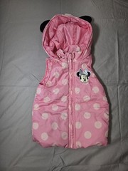 Disney Jr. Minnie Mouse Hooded Full Zip Ears Bow Polka Dot Vest Pink 3T Puffer