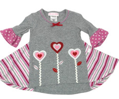 Bonnie Baby Baby Girls 12 Months Gray and Pink Heart Appliqué Valentine Dress