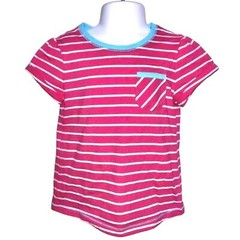 Girls 5T Circo Hot Pink White Stripe Turquoise Blue Trim Pocket Short Sleeve Tee