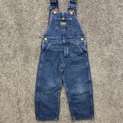 VTG 4T OshKosh B’gosh Blue Denim Jean Overalls Made In USA Vestbak Flannel Lined