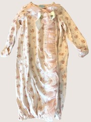 Edgehill Collection Newborn Gown Pink Rose Print Chiffon Ruffle Satin Bow Floral