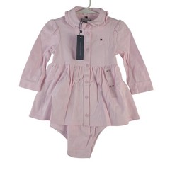 NEW Tommy Hilfiger Baby Girls Pink Long-Sleeve Dress Bodysuit 18M