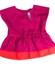 Cherokee Hot Pink and Orange Girl’s Cap Sleeve Ruffled Top EUC Sz 24 Months