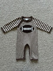 Mudpie Football Long Sleeve Sweater Brown White One piece Romper 3 Month Baby