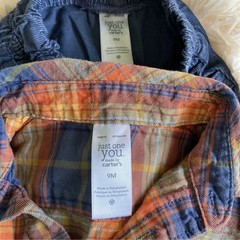 Just One You by Carter’s Baby 2pc Set 9M Plaid Bodysuit Blue Pants Flannel